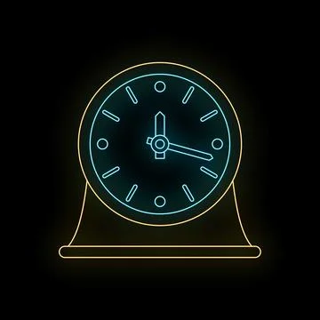 Desktop clock showing time with neon glow effect Illustrazione stock