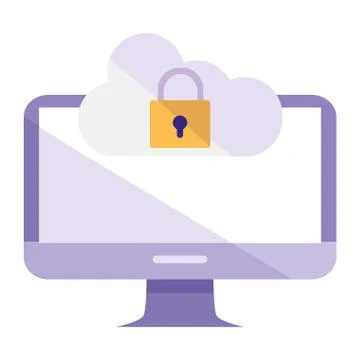 Desktop with cloud computing and padlock Stock Illustration