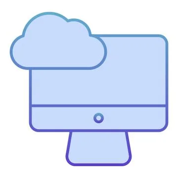 Desktop cloud computing flat icon. Synchronize cloud on pc blue icons in trendy 스톡 일러스트