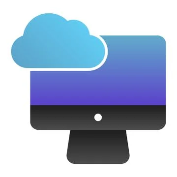 Desktop cloud computing flat icon. Synchronize cloud on pc color icons in trendy 스톡 일러스트