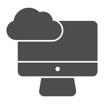 Desktop cloud computing solid icon. Synchronize cloud on pc vector illustration 스톡 일러스트