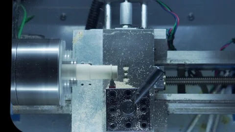 Desktop CNC lathe cutting chess pawn out of wood stock real time part 2 Stock-Footage 118666267