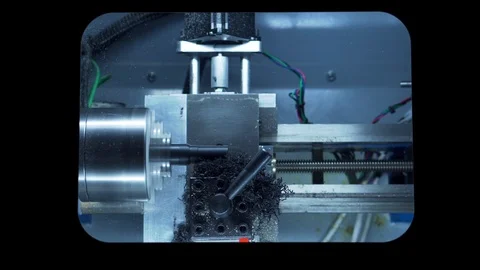 Desktop CNC lathe cutting chess pawn out of plastic stock real time part 2 Stock-Footage 118666561