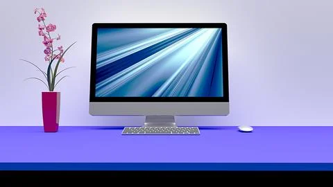 Desktop with color screen on table. Stock Illustration