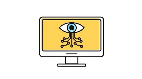 Desktop computer with AI circuit eye scanner イラスト素材
