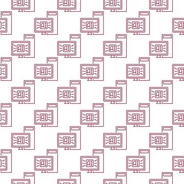 Desktop Computer with AI vector Artificial Intelligence outline seamless pa.. Stock Illustration