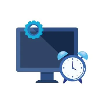 Desktop computer with alarm clock Stock Illustration