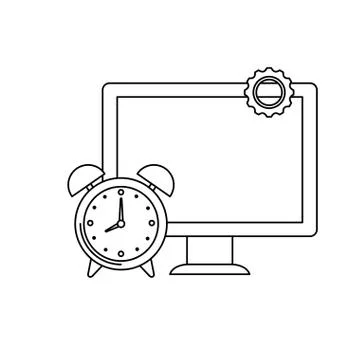 Desktop computer with alarm clock Stock Illustration