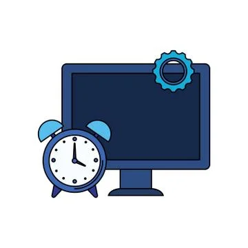 Desktop computer with alarm clock イラスト素材