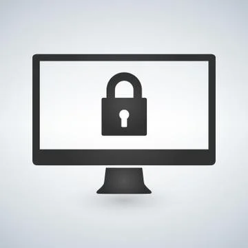 Desktop computer and lock on screen. Computer security, password, privacy, co Stock-Illustration