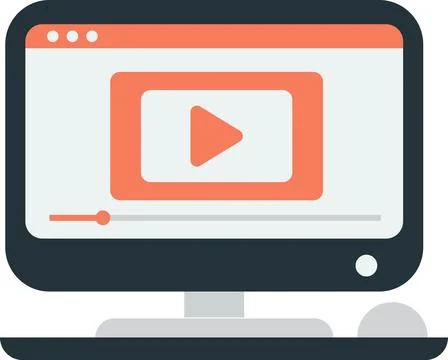 Desktop computer and play button illustration in minimal style Illustrazione stock