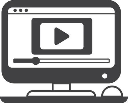 Desktop computer and play button illustration in minimal style Illustrazione stock