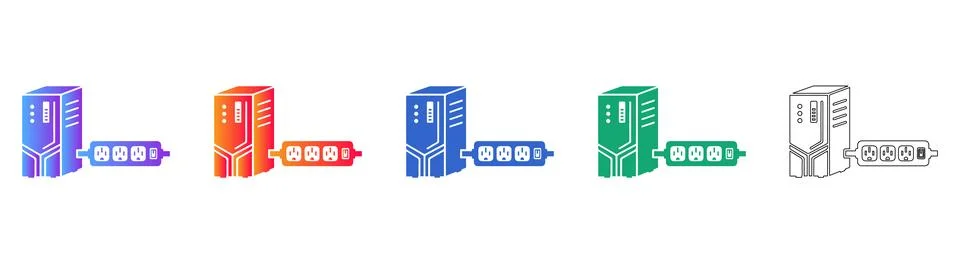 Desktop Computer and Power Strip Icons イラスト素材