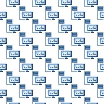 Desktop Computer with Artificial Intelligence Technology vector AI colored .. Stock Illustration