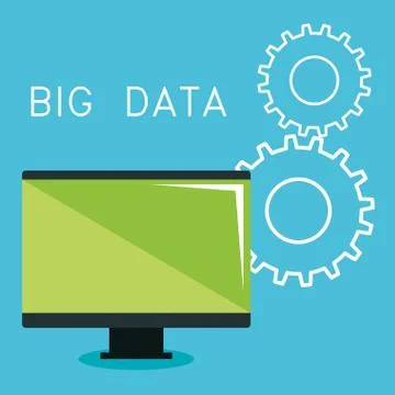 Desktop computer with big data icons Stock Illustration