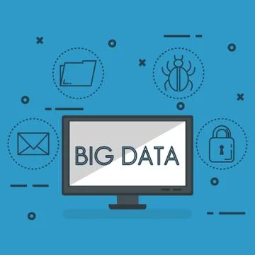 Desktop computer with big data icons 스톡 일러스트