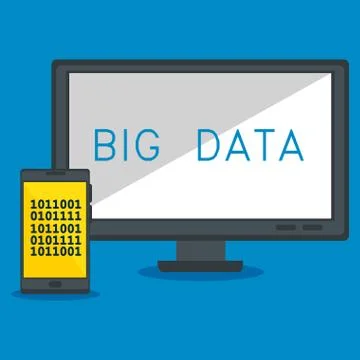 Desktop computer with big data icons Stock Illustration