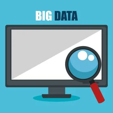 Desktop computer with big data icons 스톡 일러스트