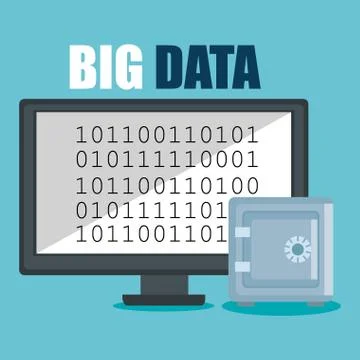 Desktop computer with big data icons 스톡 일러스트