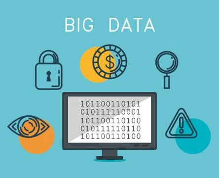 Desktop computer with big data icons Stock Illustration