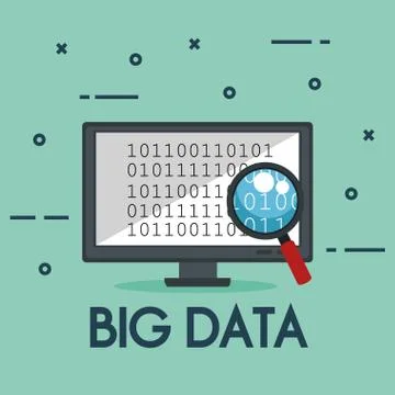 Desktop computer with big data icons Stock Illustration