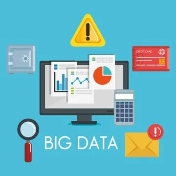Desktop computer with big data icons Stock Illustration