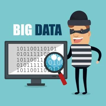 Desktop computer with big data icons Stock Illustration