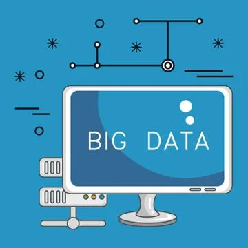 Desktop computer with big data icons 库存插图