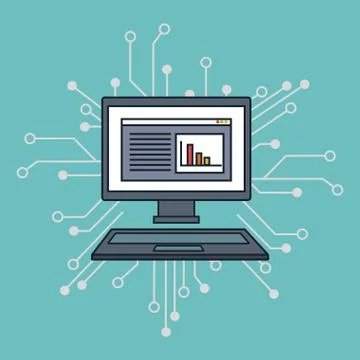 Desktop computer with big data icons Stock Illustration