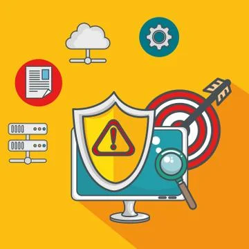 Desktop computer with big data icons Stock Illustration