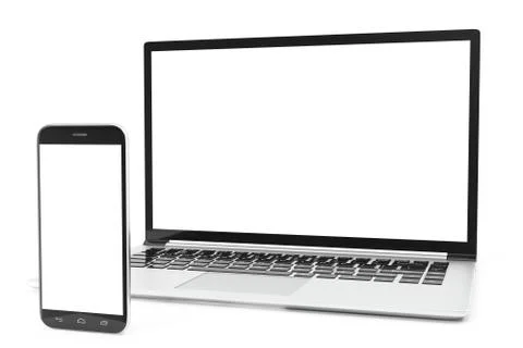 Desktop computer blank mock up. Glossy laptop computer mock up. Modern computer Stock Illustration