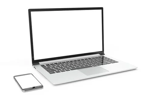 Desktop computer blank mock up. Glossy laptop computer mock up. Modern computer Stock Illustration