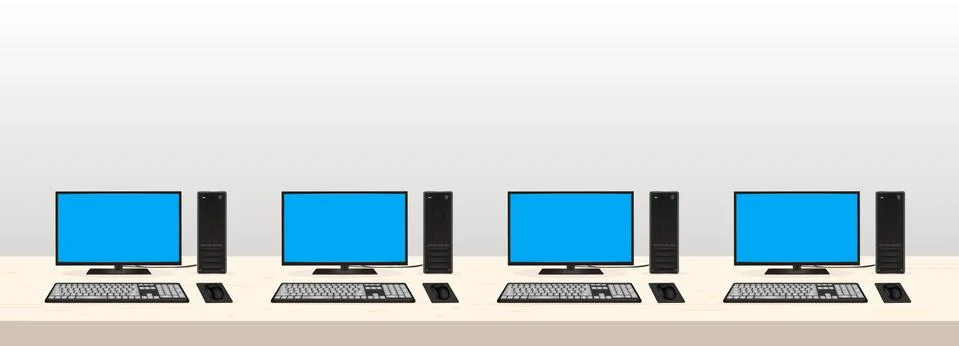 Desktop computer cafe set Stock Illustration