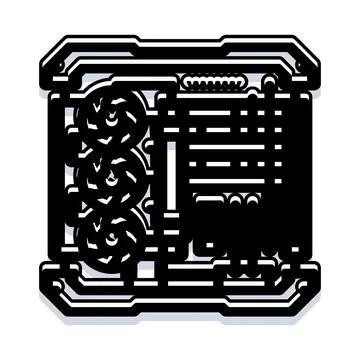Desktop computer case with internal hardware components illustration Stock Illustration