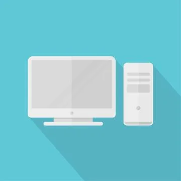 Desktop computer, case. Long shadow. Vector illustration Stock Illustration