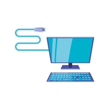 Desktop computer with charger cable Illustrazione stock