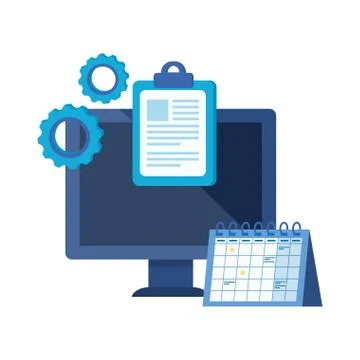 Desktop computer with checklist isolated Stock Illustration