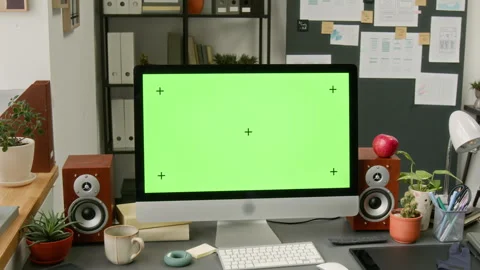 Desktop Computer with Chromakey Screen at Software and UX Engineering Company Stock Footage 327899769