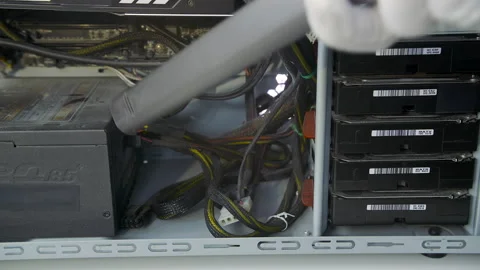 Desktop computer cleaning with a vacuum cleaner from the inside. Stock Footage 153790455