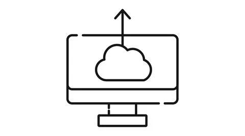 Desktop computer with cloud and upward arrow Stock Illustration