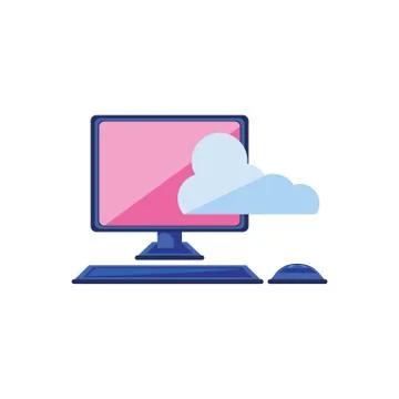 Desktop computer with cloud computing Stock Illustration