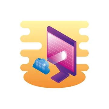 Desktop computer with cloud computing Illustrazione stock