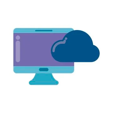 Desktop computer with cloud computing Stock Illustration