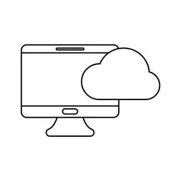 Desktop computer with cloud computing Stock Illustration