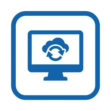 Desktop computer with cloud sync icon for data transfer and remote work in .. イラスト素材