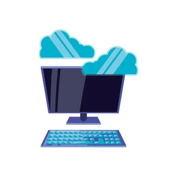 Desktop computer with clouds computing Stockillustratie