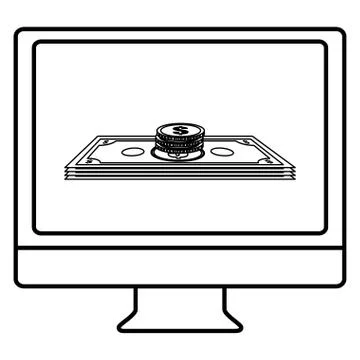 Desktop computer with coins and bills money 스톡 일러스트