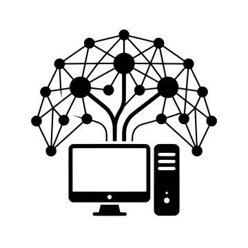 Desktop computer connected to a global network data structure Illustration