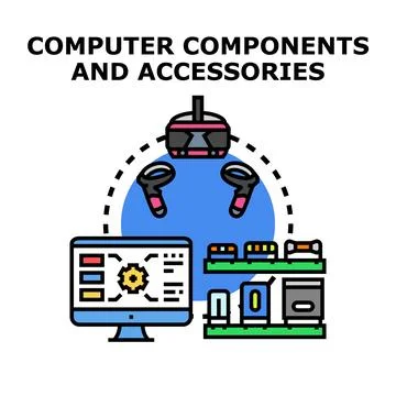Desktop computer connected with virtual reality accessories 스톡 일러스트