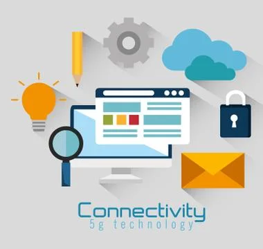 Desktop computer with connectivity 5g tech Stock Illustration